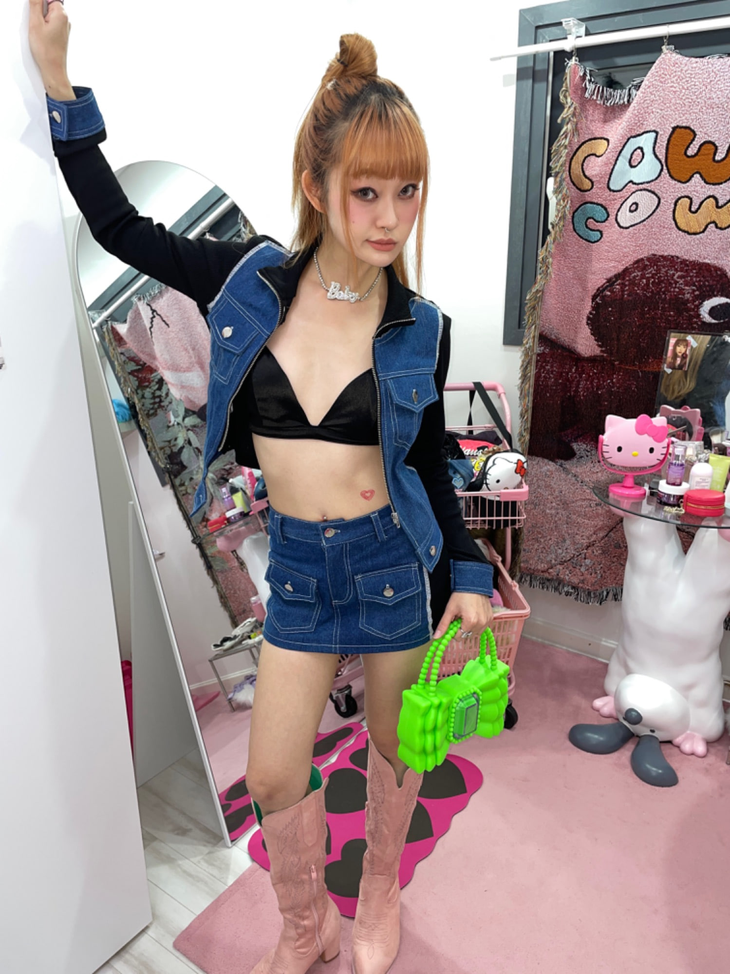 barbie denim mini set-up skirt